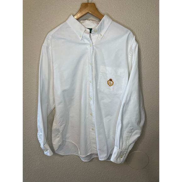 Ralph Lauren Crest Women’s Classic White Cotton Button Up Long Sleeve Top Sz 14 - Picture 2 of 9